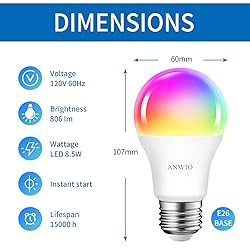 ANWIO 2-Pack Smart Light Bulbs 8.5W