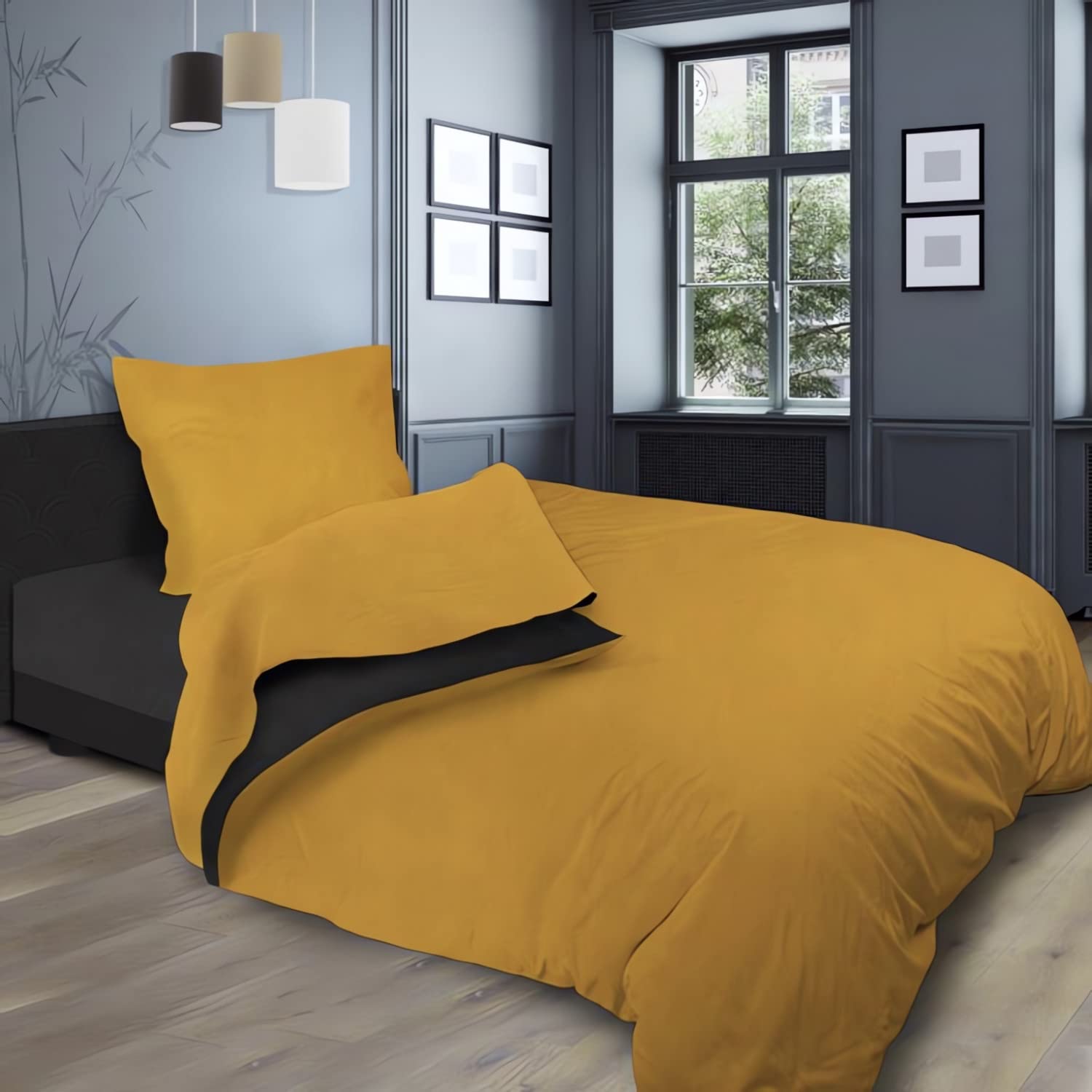 Soleil d'ocre Bed Linen Set, Cotton, Two-Colour, 180 x 290 cm