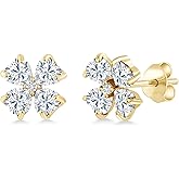 Gem Stone King 18K Yellow Gold Plated Silver White Moissanite and White Lab Grown Diamond Earrings For Women | 1.87 Cttw | Gemstone | Heart Shape 4MM