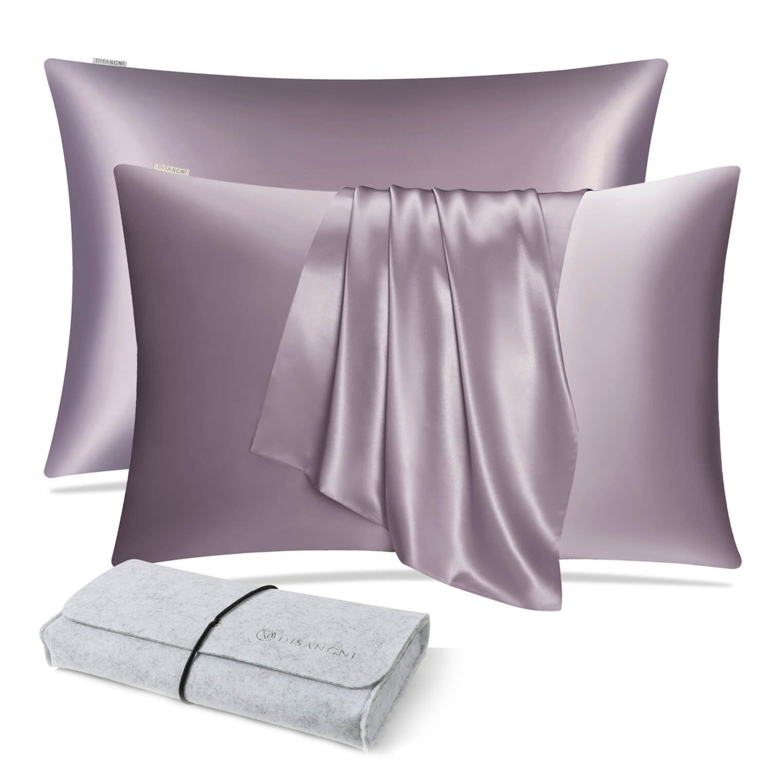 DISANGNI 100% Natural Mulberry Silk Pillow case for Hair and Skin with Hidden Zipper 22 Momme Both Sides Real Silk Pillow Case (2pc 50x75cm, Light Purple)