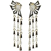 2026Art Deco Dangle Earrings for Women - Gold Tone Black Enamel Cubic Zirconia Drop Earrings, Vintage 1920s Statement Jewelry for Party/Wedding