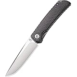 KATSU Folding Pocket Japanese Knife, Carbon Fiber Handle, EDC Knife w/154CM Steel Blade, Leather Sheath