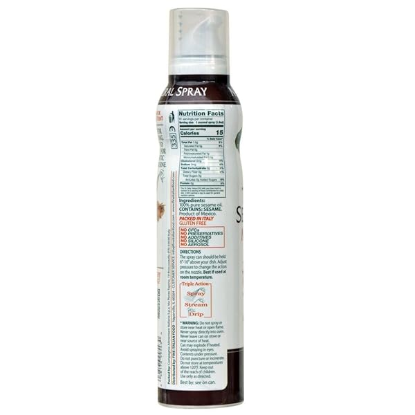 MANTOVA TOASTED SESAME OIL SPRAY, 5 FL. OZ. (PACK OF 1), PRODUCT OF ITALY, ALL-NATURAL, HEART-HEALTHY TOASTED SESAME SEED OIL, IDEAL FOR POKE, FRIED RICE, AND OTHER ASIAN DISHES, VEGAN-FRIENDLY