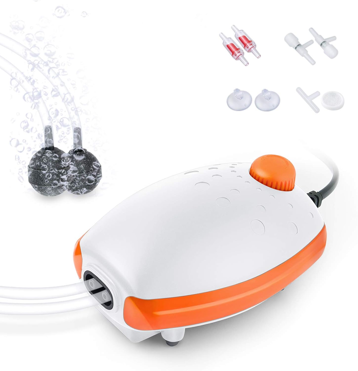 Amazon Fedour 静かな水槽エアーポンプ ３ｗ可調節 吐出口2つ 完全なアクセサリー付き 水槽に酸素提供可能エアーポンプ 白 オレンジ Fedour エアポンプ 通販