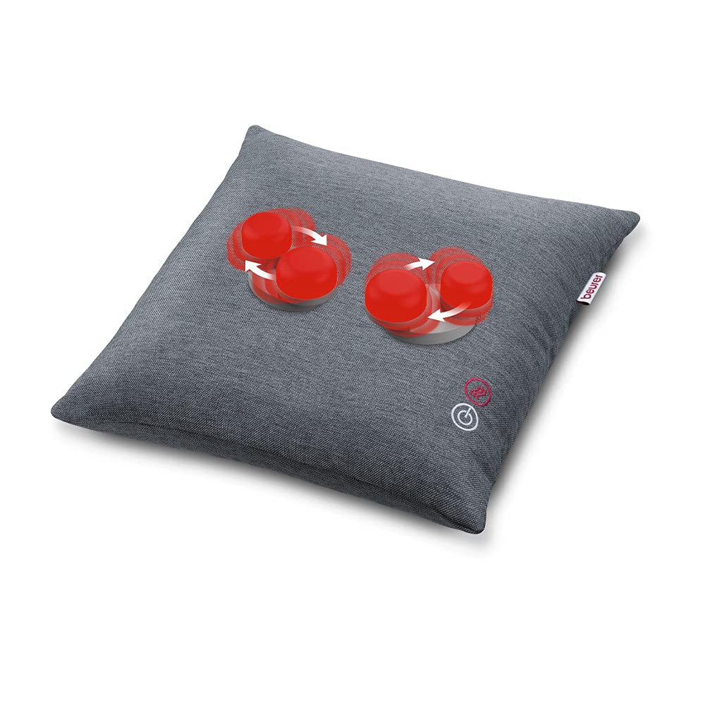 Beurer MG 135 Cuscino per Massaggio Shiatsu con Fuzione Calore 4 testine massaggianti, spegnimento automatico, rivestimento lavabile, per spalle, collo, schiena e gambe, 40 x 40 cm