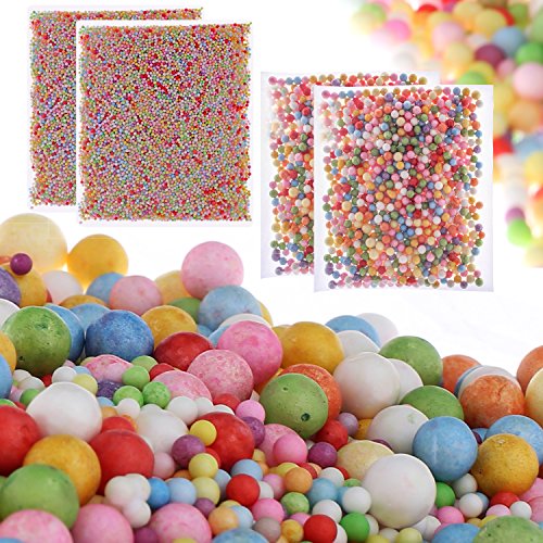 [4-Pack] Foam Balls for Slime,Mini-Medium Assorted Sizes Styrofoam Balls (0.08-0.32 inch) for Kids, Household School Arts Crafts Supplies, DIY Wedding and Party Decoration (Mixed Colors)