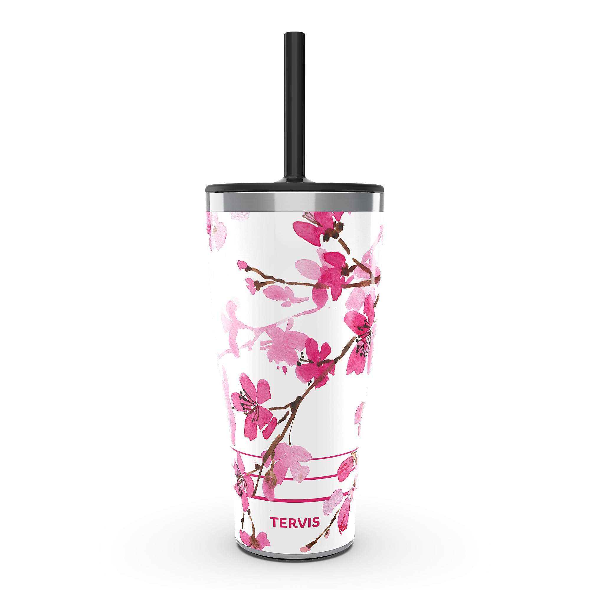 Tervis Traveler Sakura Japanese Cherry Blossom Triple Insulated Tumbler Travel Cup Keeps Drinks Cold & Hot, 30oz with Straw Lid, Stainless Steel Image