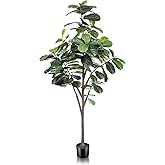 LYERSE Faux Fiddle Leaf Fig Tree 7ft - Artificial Ficus Lyrata Plant in Pot - Fake Fig Tree for Indoor Modern Home House Office