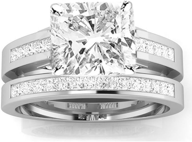 1 45 Ctw 14k White Gold Channel Set Princess Cut Engagement Ring W