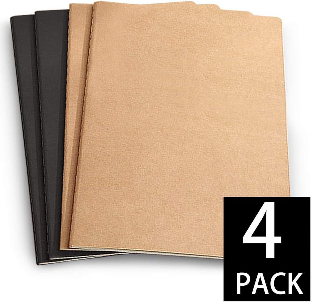 GoHZQ A4 Sketchbooks Soft Cover Artist Starter Sketch Book Recycled Acid Free White 110GSM Cartridge Paper Pad with Colors Black and Kraft for Mixed Media(Pack of 4)
