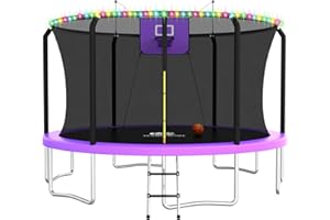 ACWARM HOME Trampoline Outdoor 8FT 10FT 12FT 14FT 15FT 16FT Trampoline with Basketball Hoop and LED Lights, Recreational Trampolines for Kids and Adults with Net and Ladder, ASTM Approved