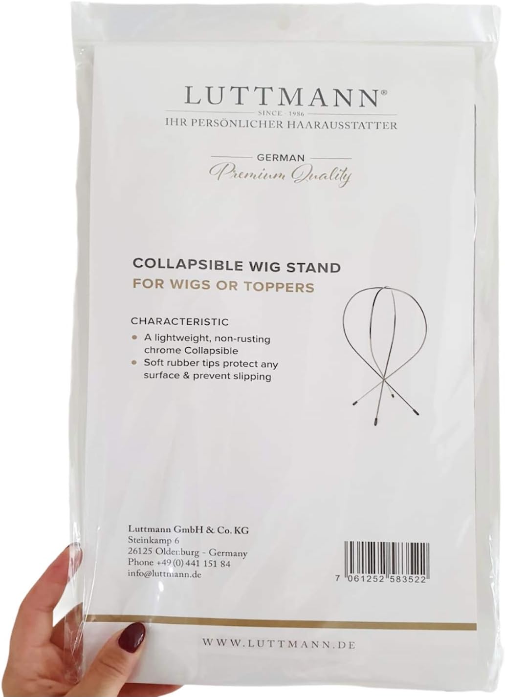 LUTTMANN® Wig Stand Metal Holder instead of Polystyrene Head for Wigs Second Hair, Headphones, Hats, Caps - Image 4