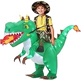 Inflatable Dinosaur Costume for Kids Light Up T-Rex Funny Blow Up Halloween Party Cosplay Dress Up Outfit Boys Girls,Blue