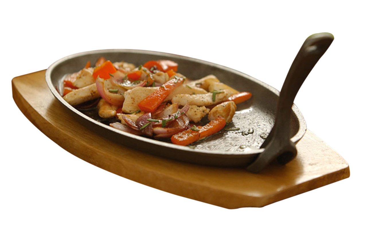 Premier Housewares Sizzler Dish on Wooden Tray - Cast Iron, Black, 4 x 28 x 15