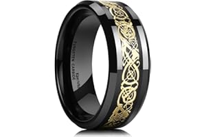 King Will DRAGON Men's 8mm/6mm/5mm Red/Green Carbon Fiber Black Celtic Dragon Tungsten Carbide Ring Comfort Fit Wedding Band