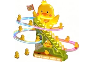RCOOS Duck Climbing Toy Set Electric Light Slide Climbing Toys for Automatic Stairs,Playful Santa Race Game Christmas Roller Climbing Toys with LED Light and Music for Toddlers Boys Girls