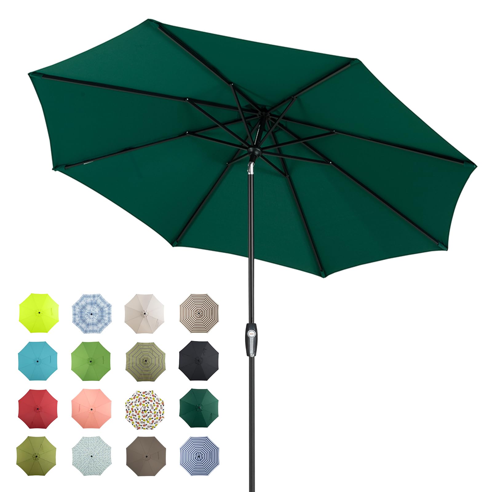 Tempera 10ft Patio Market Outdoor Table Umbrella with Auto Tilt and Crank, Large Sun Umbrella with Sturdy Pole & Fade Resistant Canopy, Easy to Set, Forest Green Image