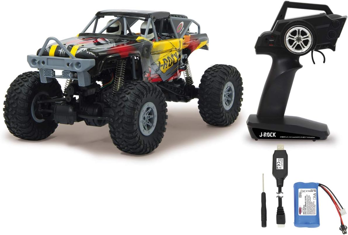 Jamara 410113, J-Rock Crawler 4WD 1:10 Li-Ion 2,4GHz, Rubber tires, Adjustable track, 2 drive motors