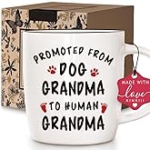 Promoted from Dog Grandma to Human Grandma Coffee Mug, Funny Pregnancy Announcement Gift for Pet Lovers, New Grandmother Reveal Cup, Unique First Time Grandmas Mug Present, 13 oz