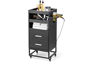 Winado Beauty Salon Trolley Cart, Rolling Hair Cart with Lockable Wheels, 2 Drawers, 3 Tool Holders, Mobile Makeup Organizer Station Cabinet for Hair Stylist Beauty Spa Barbershop, Black