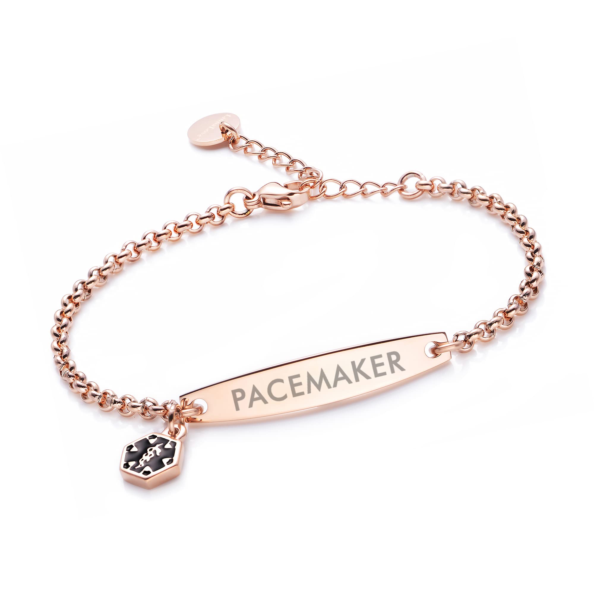 LinnaLove-Pre-engraved PACEMAKER Rose Gold Simple Rolo chain Medical bracelet for Women — image 1