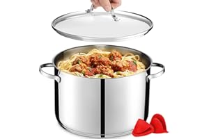 GOURMEX 9 Quart Induction Stock Pot | Stainless Steel Soup Pot with Glass Lid | Heavy Duty Stainless Steel Pot | Compatible w