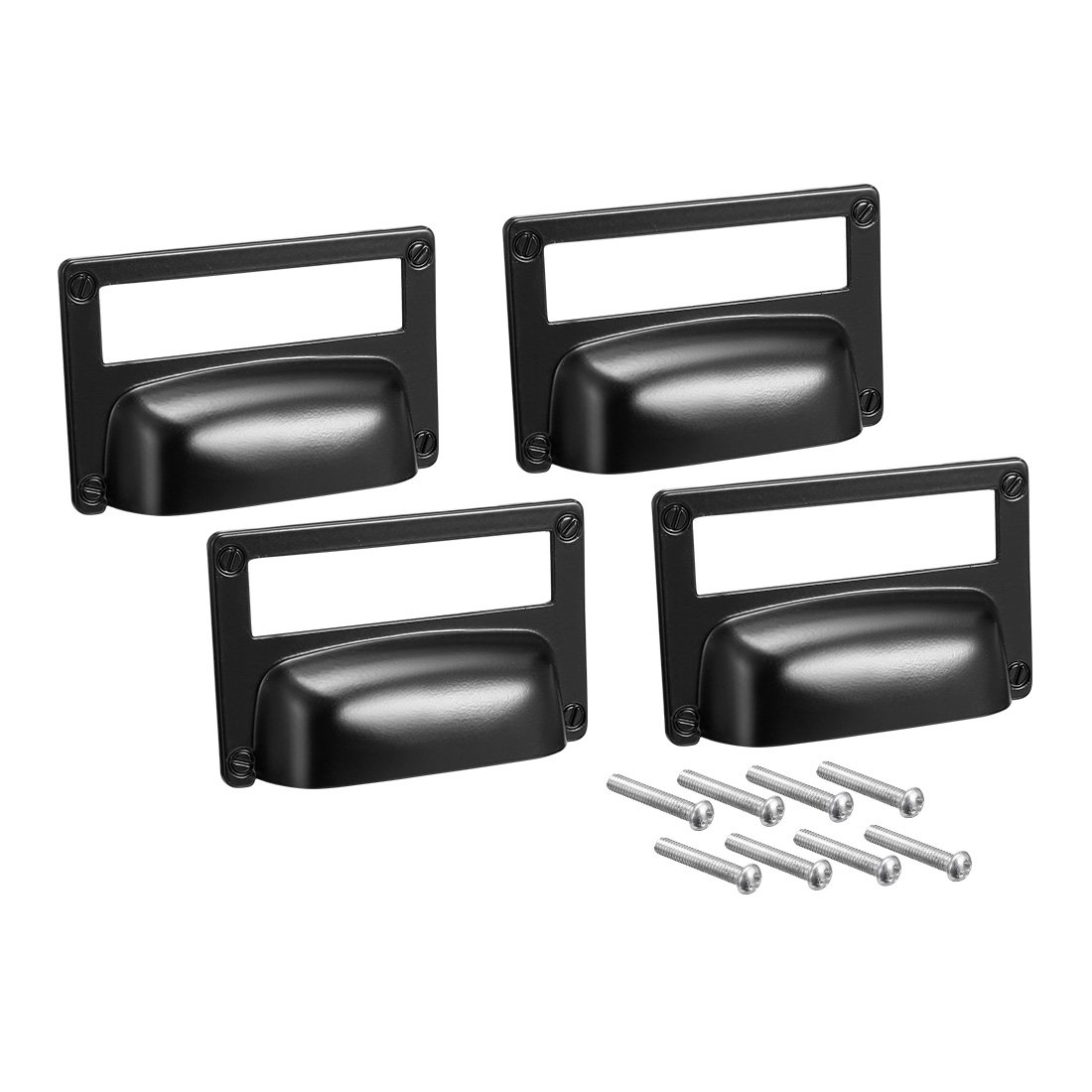 Sourcingmap Label Holder Pull Handles, Vintage Label Frame Drawer Knobs for Cabinet Cupboard, Black 81x52mm Pack of 4 W Screws