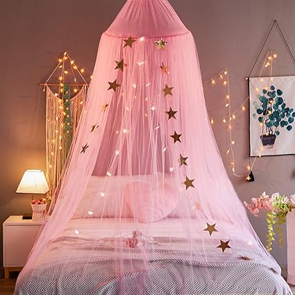 Mengersi Bed Canopy Curtains Net Stars For Girls Boys Adults