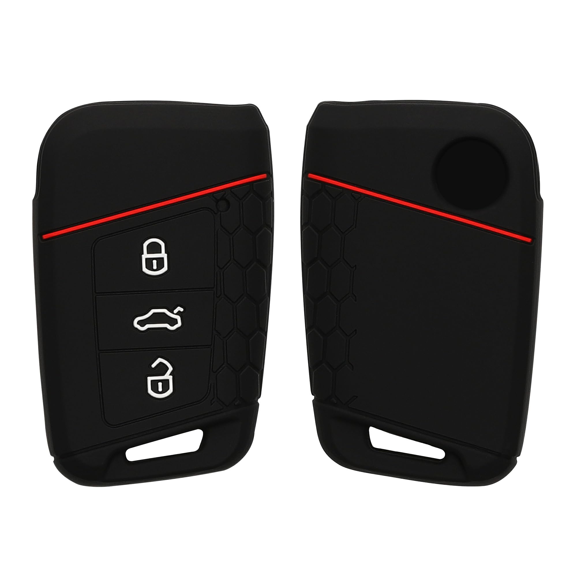 kwmobile Car Key Cover Compatible with VW 3 Button Car Key (only Keyless Go) Key Cover - Silicone Protective Car Key Fob Case - Black/Red — image 1