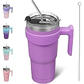 BJPKPK Tumbler With Handle 20oz Stainless Steel Insulated Tumbler With Lid And Straw For Water Or Ice Coffee,Lavender