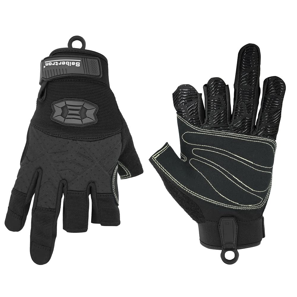 Seibertron M.F.O.S.G-4 Gloves Three Fingerless Padded Palm Lightweight Breathable Climbing, Rock Climbing, Rescue, Adventure, Sailing, Yachting, Dinghying, Fishing, Kayaking Sports Black XL