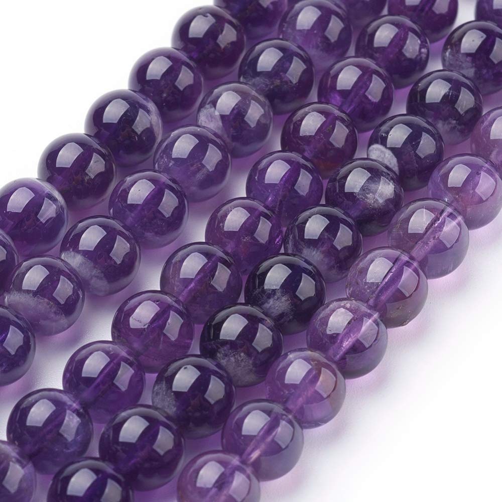 Boutigem 22pcs 8mm Natural Amethyst Beads Polished Round Gemstone Loose Beads Crystal Energy Stone Beads Strand for Jewelry Bracelets Making, Hole: 1mm
