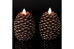 Wondise Flameless Candles with Timer, Battery Operated Flickering Wick Real Wax Pine Cone Candles for Holiday Indoor Decoration, Set of 2, Brown(D3.5 x H4.7 Inch)