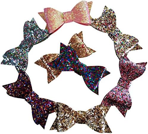 Yazon 2.8 Inch Glitter Bows Hair Clips Glitter Hair Bows With Clips Mix 10 Color