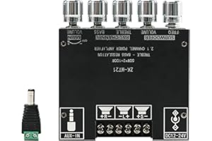 JRGKJCP 2.1 Channel Bluetooth 5.0 Audio Power Amplifier Board, JR-MT21 50 * 2+100W HiFi Subwoofer Audio AMP with Treble and Bass Control BT and AUX Inputs Module, DC12-24V Stereo AMP Module for DIY Speakers.