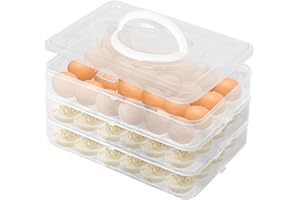 OJYUDD Egg Holder for 72 Eggs,3-Layer Plastic Egg Container,Deviled Egg Tray with Handle Lid,Devil Egg Holder for Refrigerator,Kitchen,Easter Party,Keep Fresh