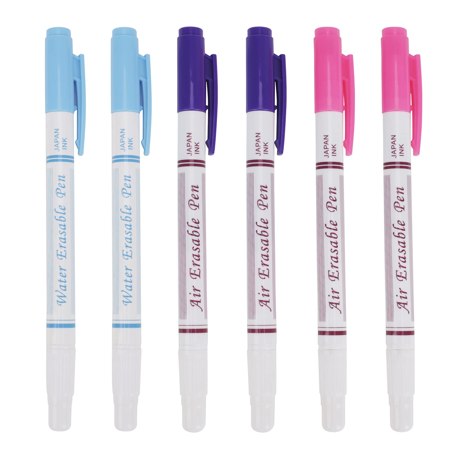 Double Head Disappearing Ink Fabric Marker Pen Vanishing Air Erasable Pen Water Soluble Cross Stitch Erasable Pen Auto-Vanishing Pen Sewing Tool Grommet Ink Fabric Patchwork Marking Pen,6-Pack,3-Color