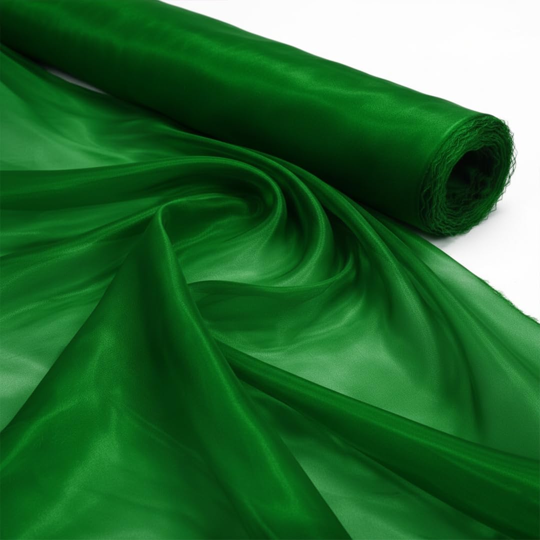 Emerald Green 2 Meter Pack Plain Sheer Lightweight Organza Voile Drape Curtain, Wedding, Chair Sash Fabric 150cm Wide