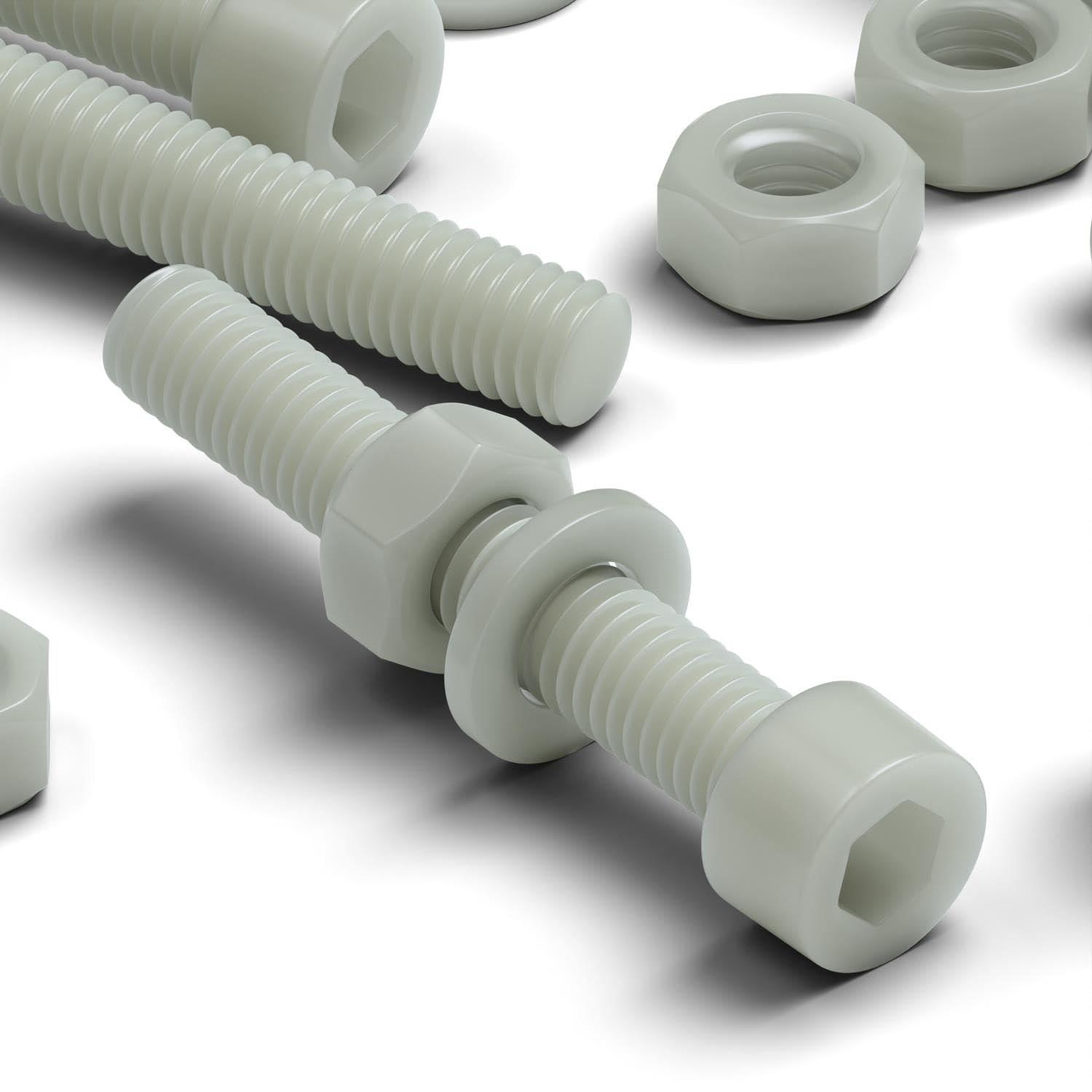 50x Glass Filled Reinforced Super Nylon Socket Head, M6 x 40mm, Plastic Nuts and Bolts, Washers, Hexagon.