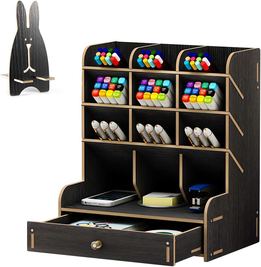 Telefonständer & Stifthalter Aus Holz – Natürlicher Schreibtisch-Organizer Mit Sonnenblume, 13 Cm Hoch