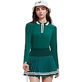 IUK Women's 2-Piece Tennis Skirt Set, Polo V-Neck Top & High-Waisted Pleated Skirt, Athletic Outfit for Golf Pickleball