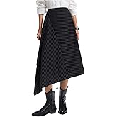 Milumia Women's Striped Asymmetrical Midi Skirt High Waisted A Line Casual Skirts