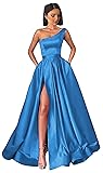 Bxqmzl Malibu Blue Satin Prom Dresses Long Ball