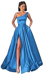 Bxqmzl Malibu Blue Satin Prom Dresses Long Ball