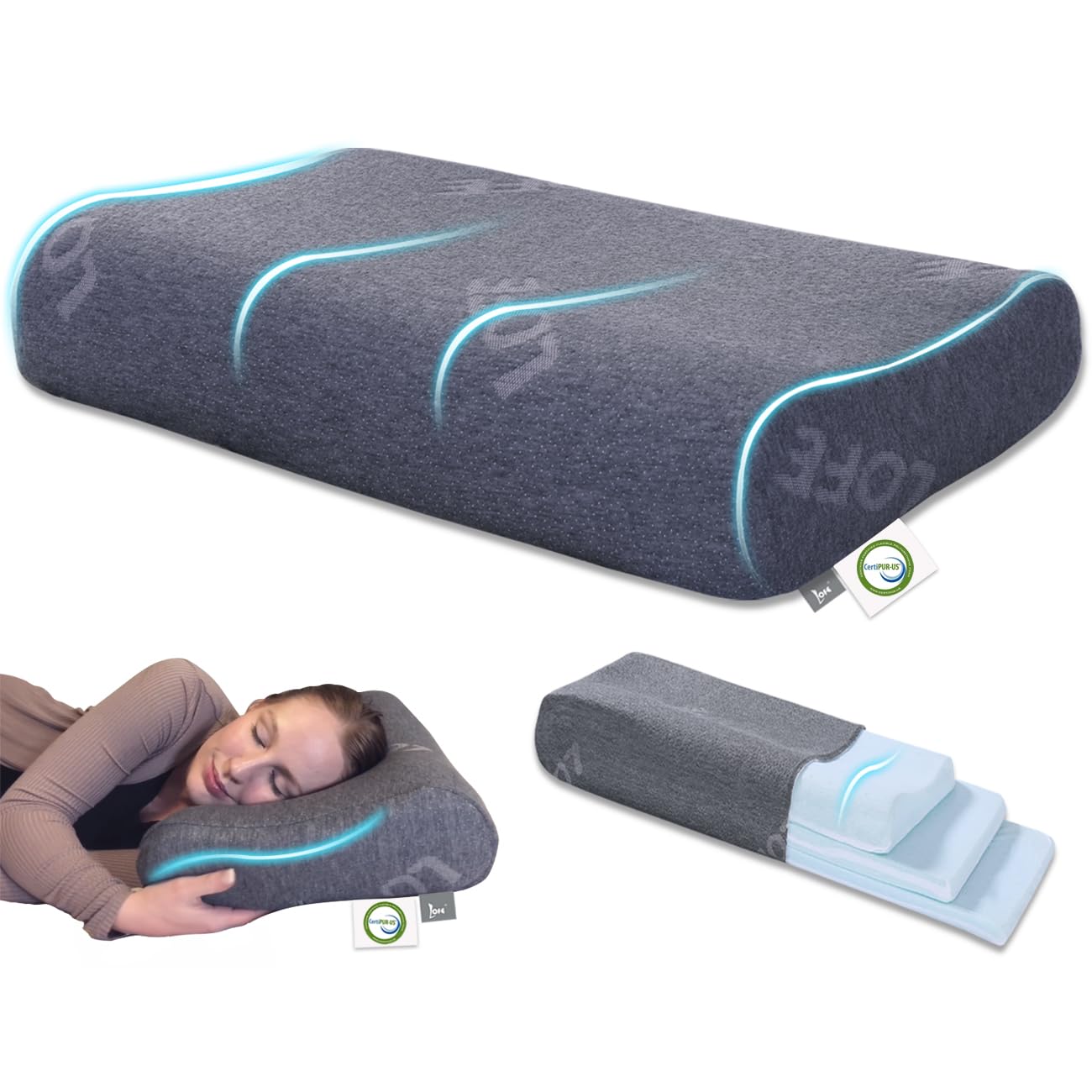 Photo 1 of LOFE Contour Pillow - Adjustable Memory Foam Pillows 8 Heights, Medium Firm Supportive Cervical Pillow, CertiPUR-US Side Sleeper Pillow, A Removable Cover
