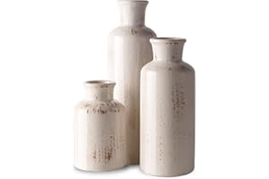 Ceramic Vase Set - 3 Small Vases,KAYLYNN Ceramic Vases for Rustic Home Decor, Living Room Decor, Table Décor, Bookshelf, Mantel Decor, Vases for Centerpieces, Vases for Flowers, Decorative
