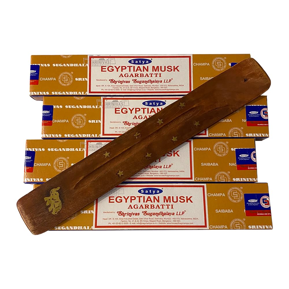VIE Satya Incense Sticks, 4 Packs x 15g, with Incense Holder, Egyptian Musk