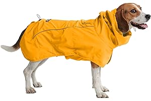 Spark Paws Dog Raincoat, Waterproof Windproof Rain Jacket, for Small Medium Large Extra Large Dogs, Reflective Breathable Full-Body Coverage Dry Suit - Mustard Yellow - 2XL