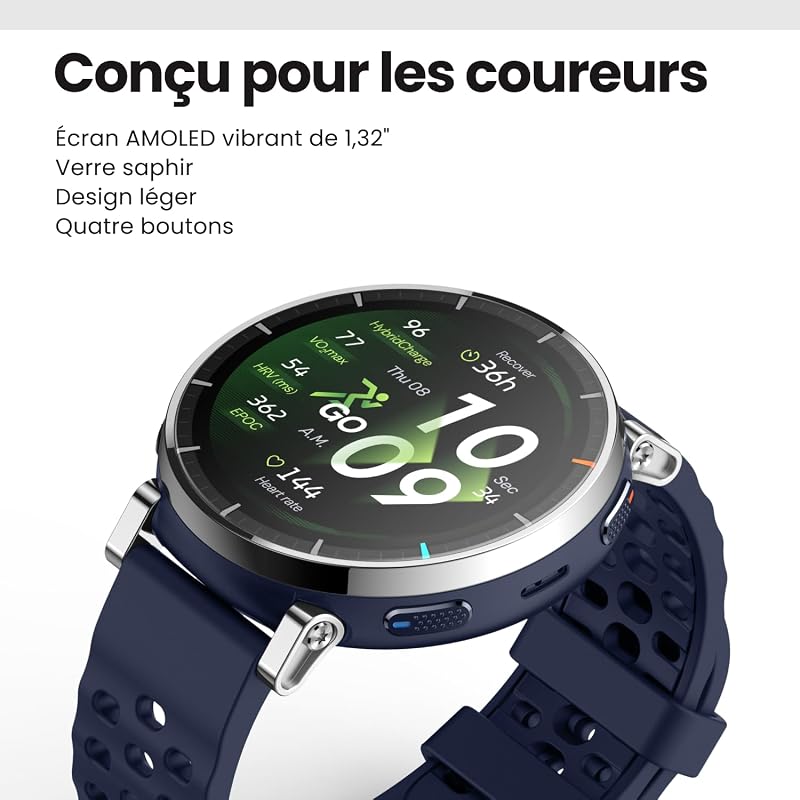 Active 3 Premium Montre Connectée GPS pour Running, 45mm, Écran AMOLED 1,32" en Saphir, Autonomie 12 Jours, 4 Go de Stockage, NFC, Cartes Hors Ligne, 170+ Modes Sport, pour Android & iPhone