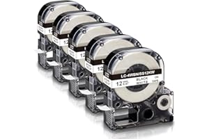 Absonic Compatible for Epson Label Maker Tape LK-4WBN LC-4WBN LC 4WBN9 SS12KW 12mm 1/2" Black on White 0.47" Label Tape Work for Epson LabelWorks LW300 LW400 LW500 LW700 LW-K200PX Label Maker, 5-Pack